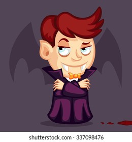 Illustration of vampire in the cloak with wings, red hair and yellow bowtie