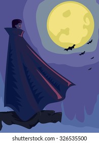 Illustration of a Vampire with a Full Moon for its Background