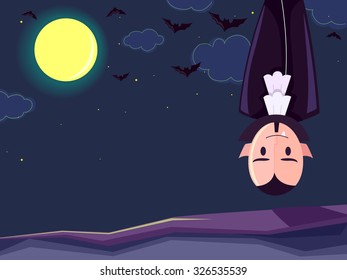 Illustration of a Vampire Hanging Upside Down