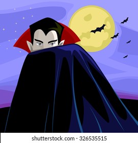 Illustration of a Vampire Hiding Behind His Vampire Cloak