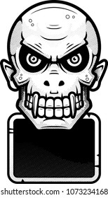 An illustration of a vampire with a sign.