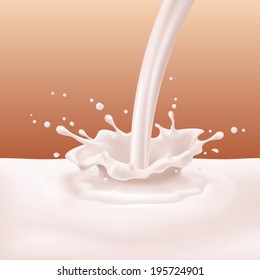 Illustration of vanilla or banana yoghurt pouring with splashes