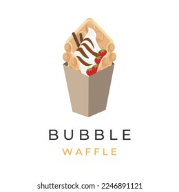 Illustration of Vanilla Ice Cream Bubble Waffle With Fresh Fruit