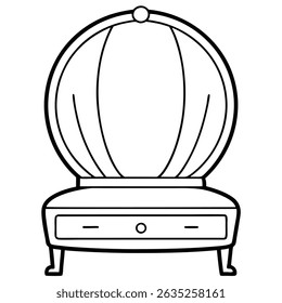 Ilustración de una mesa de tocador con espejo redondo aislado sobre fondo blanco
