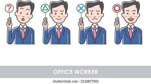 Illustration variation of the correct pointer and the wrong pointer held by a male employee