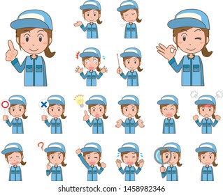 Illustration of a variation of a woman wearing a workwear and a hat