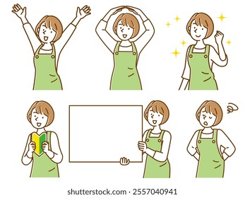 Illustration variation of a working woman wearing an apron