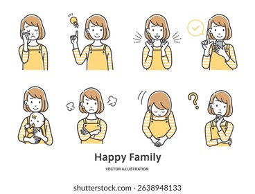 Illustration variations of housewife's facial expressions