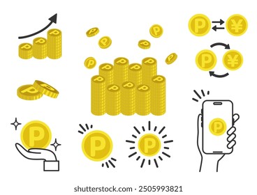 Illustration variations of point coins. Images of saving, increasing, cashing, convenience, etc. Vector illustration.