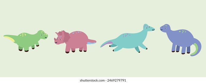 Illustration of a variety of cartoon dinosaurs