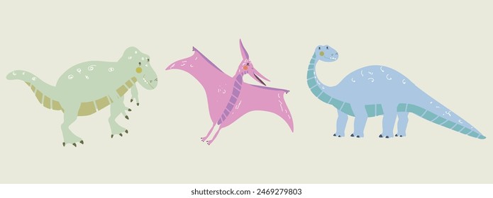 Illustration of a variety of cartoon dinosaurs