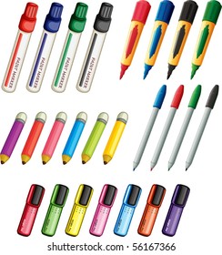 Illustration of Variety of Coloring Items on white background