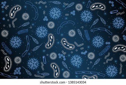 
Illustration of a variety of microorganisms, on a dark background