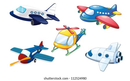 illustration of various air planes on a white background