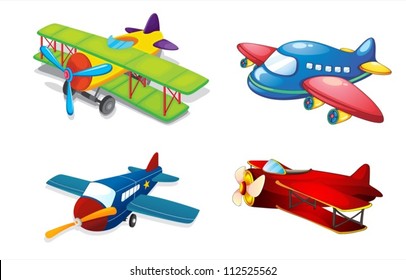 illustration of various air planes on a white background