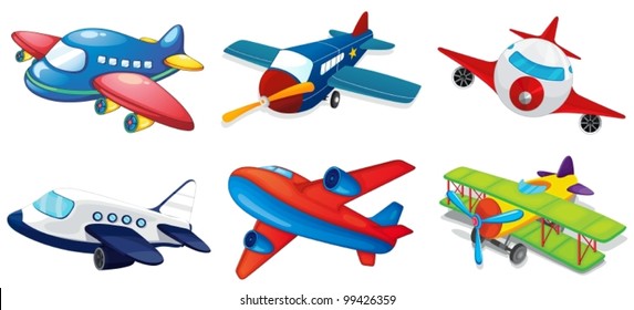 Illustration of various airplanes on white