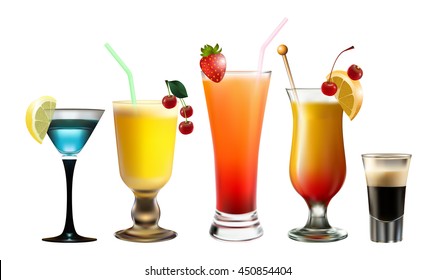 Illustration of various alcoholic cocktails set isolated

