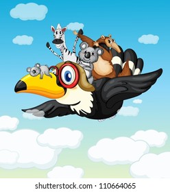 ilustración de varios animales en el cielo azul