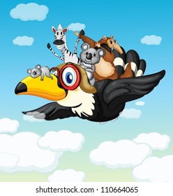 illustration of various animals in the blue sky