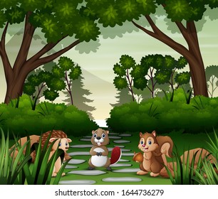 Illustration of various animals in the forest