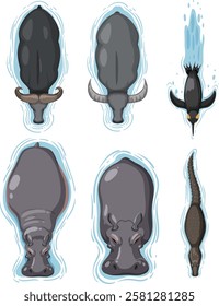 Illustration of various animals from a top perspective