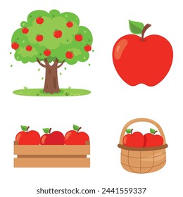 Illustration Of Various Apple Elements