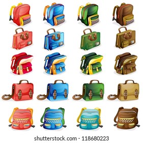 illustration of various bags on a white background