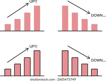 Illustration of various bar graphs with rising and falling trends