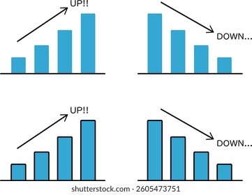 Illustration of various bar graphs with rising and falling trends