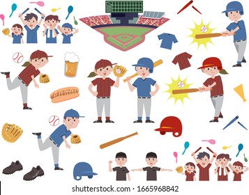 Illustration of various baseball materials