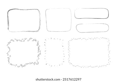 ilustração com vários pincéis pretos desenhados à mão com diferentes formas e estilos pontilhados.