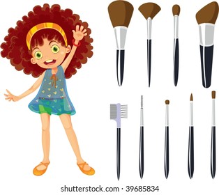 illustration of a various brushes on white