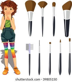 illustration of a various brushes on white