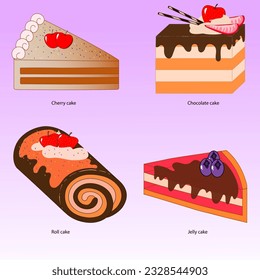 Ilustración de varios pasteles en forma de caricatura