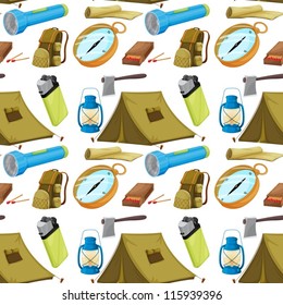 illustration of various camping objects on a white background