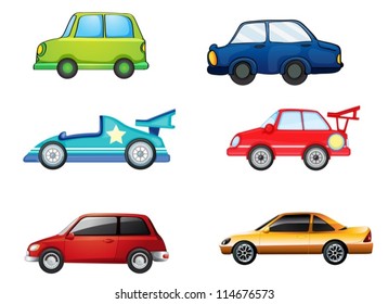 illustration of various cars on a white background