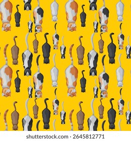 Illustration of various cats walking in rows