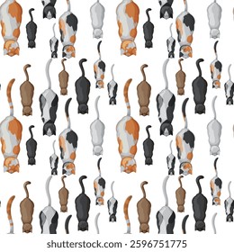 Illustration of various cats walking in unison