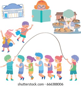 Illustration of various children play