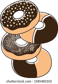 Illustration of various chocolate donuts