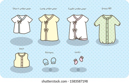 Illustration of various clothes for babies.