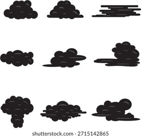 Ilustración de varias Formas de nubes, aisladas sobre un fondo blanco.