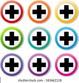 illustration of various color set of plus icons