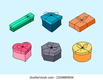 illustration of various colored gifts in an adorable doodle style