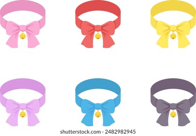 Illustration of various colored ribbons in a loop with bells attached.