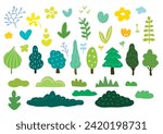 Illustration of various cute plants and trees icons