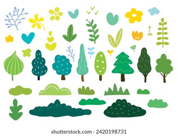 Illustration of various cute plants and trees icons