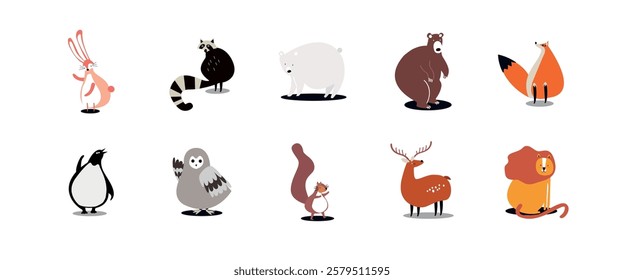 Illustration of various dog and cat faces, featuring different breeds and colors. Includes playful and cute expressions of pets, showcasing diversity in animals. Animal illustrations, isolated vectors