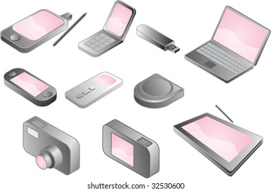 Illustration of various electronic gadgets in isometric format vector