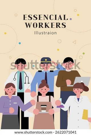 Illustration of various essential workers
